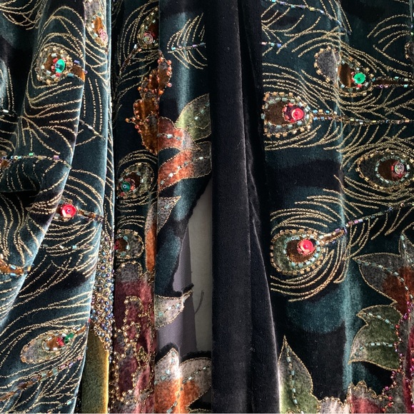 VINTAGE shawl cover up velvet beads embroidery peacock floral OS silk blend - Picture 11 of 16